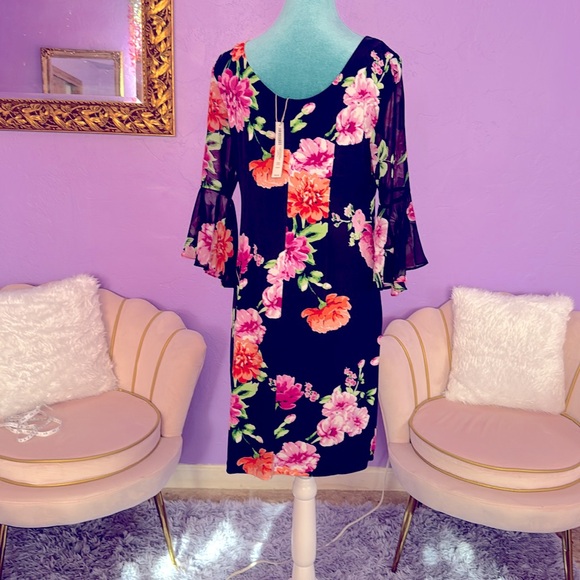 ❤️ Chico’s Short Dress Floral Sleeve Detail - Picture 6 of 9